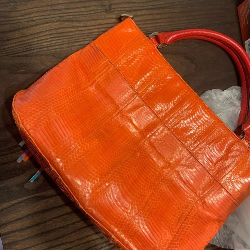Y2k katherine kwei reptile skin bag Rare spring boho fringe orange blue spring